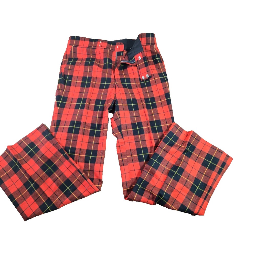 Varela Tartan Plaid Red Vintage Styled In California Flare Men's Vintage 36 X 32